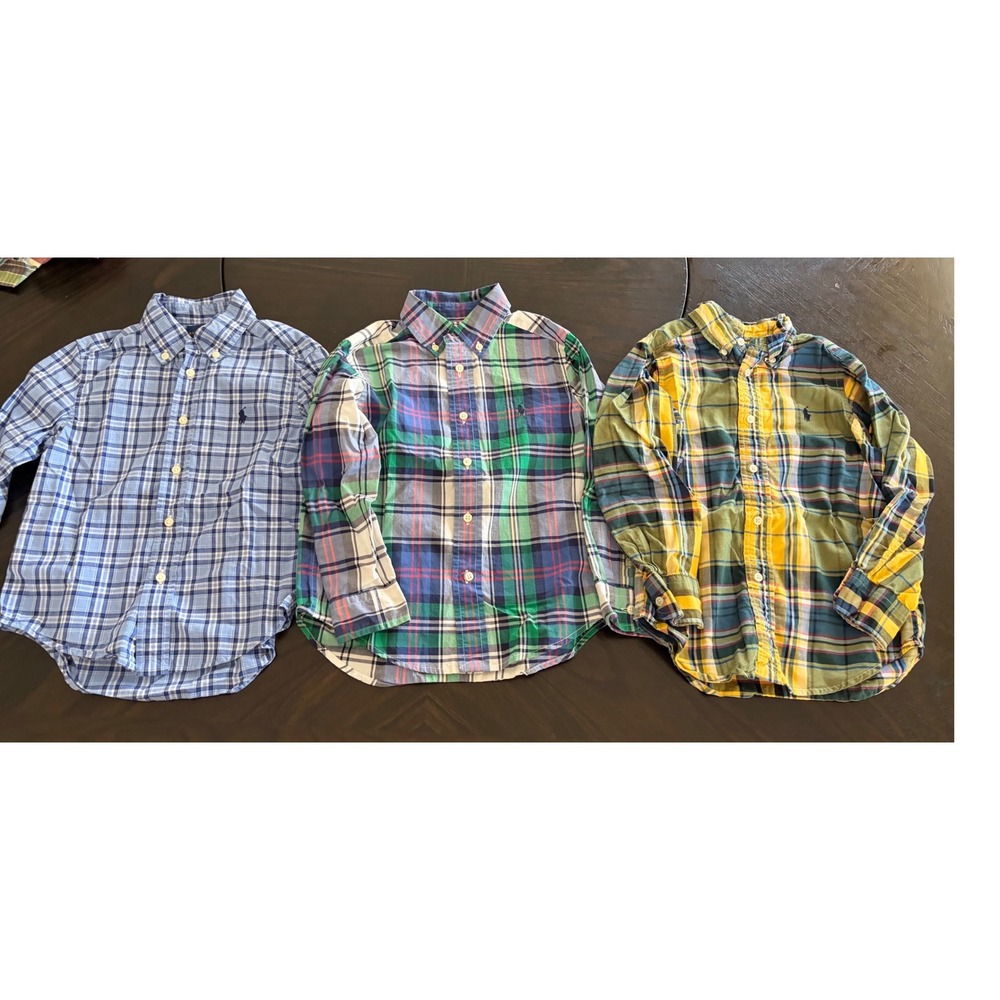Ralph Lauren Plaid Button Down Shirts Kids 4T Multicolor long sleeve Bundle
